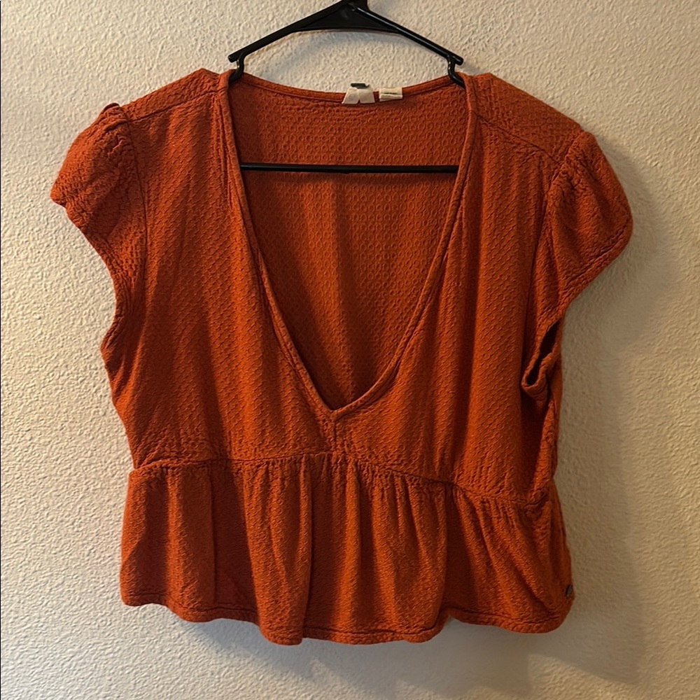 Roxy Orange Puff Sleeve Peplum Blouse